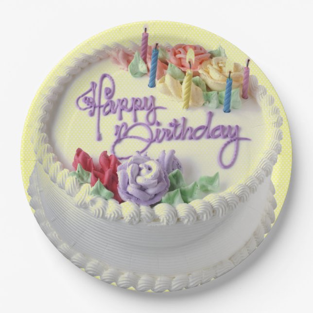 Plato De Papel Pastel de cumpleaños feliz (Anverso)
