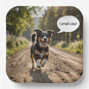 Plato De Papel Pastel de cumpleaños feliz con olor a perro