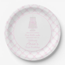 Plato De Papel Pastel de cumpleaños rosado preppy Primer cumpleañ