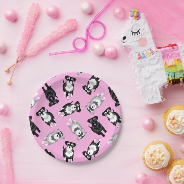 Plato De Papel Pastel de fiesta rosa de los schnauzers (Fiesta)