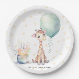 Plato De Papel Pastel de globo de jirafa Safari en primer lugar. 
