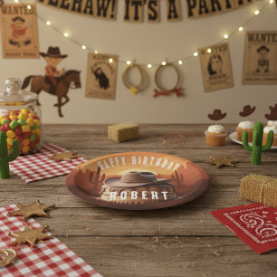 Plato De Papel Pastel de Gorra Wild West Cowboy