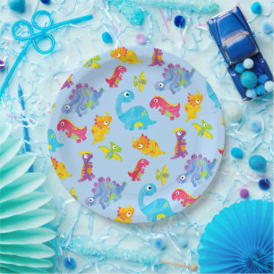 Plato De Papel Pastel de luz dulce azul bebé dinosaurio cumpleaño