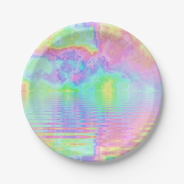 Plato De Papel Pastel de nubes de tinte de arcoiris (Anverso)
