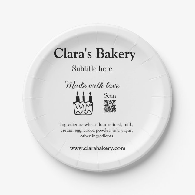 Plato De Papel Pastel de panadería agregar ingredientes hechos co (Anverso)