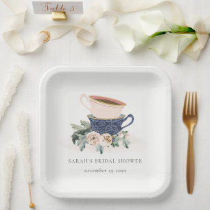 Plato De Papel Pastel de tazas apiladas Floral Bridal Ducha Té Fi