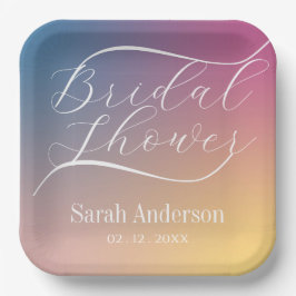 Plato De Papel Pastel degradado púrpura Ombre Script Ducha de nov
