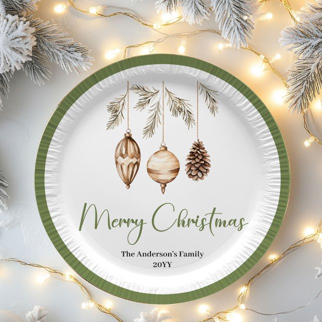 Plato De Papel Pastel Earthy Christmas Personalized Family Plates (Pastel Earthy Christmas Personalized Family Plates)