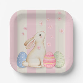 Plato De Papel Pastel Easter Bunnies, Egg, and Chiks Paper Plates