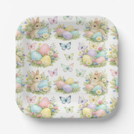 Plato De Papel Pastel Easter Eggs & Bunnies Flowers & Butterflies