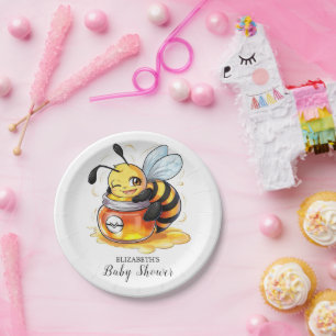 Plato De Papel Pastel Enchanted Bee Baby Shower