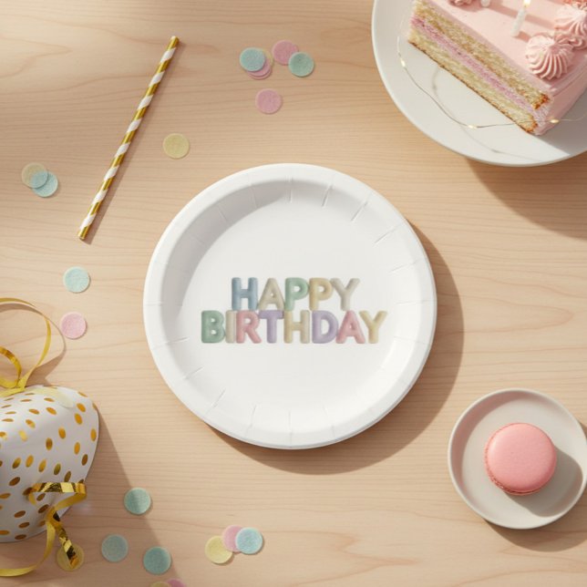 Plato De Papel  Pastel Felt Letters Happy Birthday (Subido por el creador)