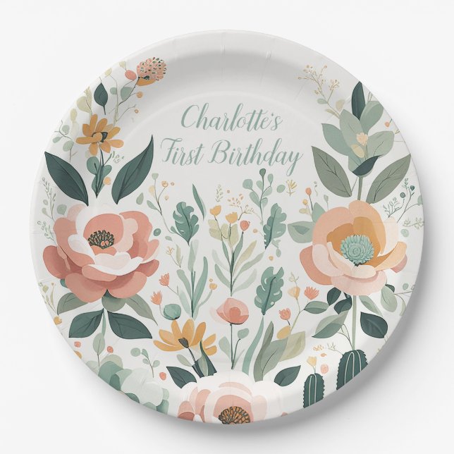Plato De Papel Pastel Floral Fiesta (Anverso)