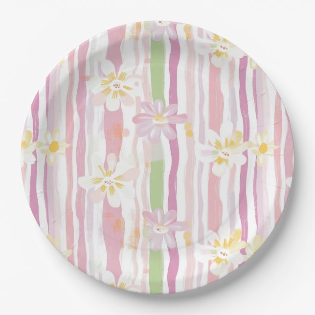 Plato De Papel Pastel Floral Retro (9) (Anverso)