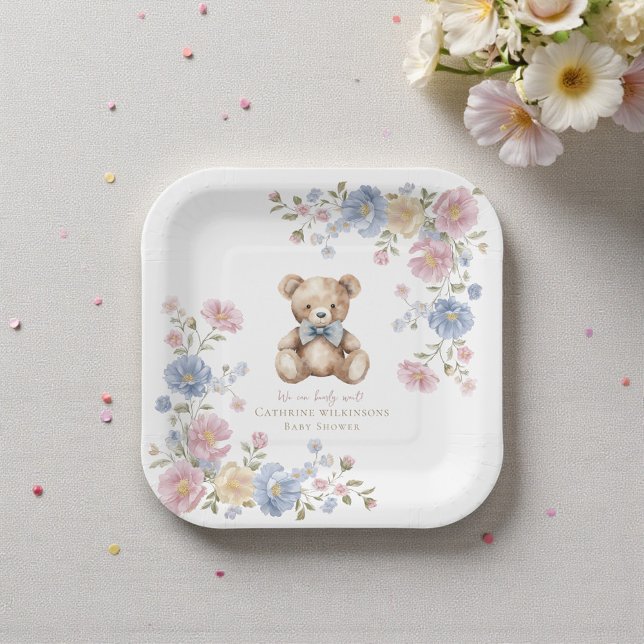 Plato De Papel Pastel Floral Teddy Bear "We Can Bearly Wait" Show (Subido por el creador)