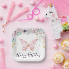 Plato De Papel Pastel floral y mariposa fiesta de cumpleaños de b