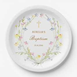 Plato De Papel Pastel Flores Silvestres Bautismo