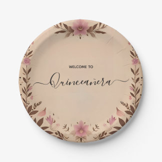 Plato De Papel Pastel Font Dusty Glam Rosa Gold Quinceanera