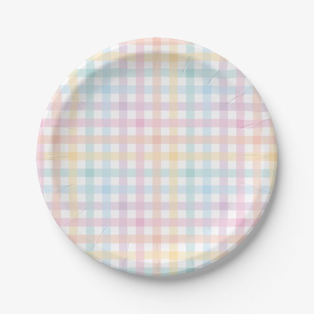 Plato De Papel Pastel Gingham Paper Plate (Anverso)