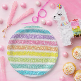Plato De Papel Pastel Glitter Rainbow