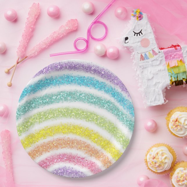 Plato De Papel Pastel Glitter Rainbow (Fiesta)