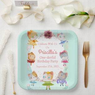 Plato De Papel Pastel Green All Ballerina Cat Kids Birday Fiesta