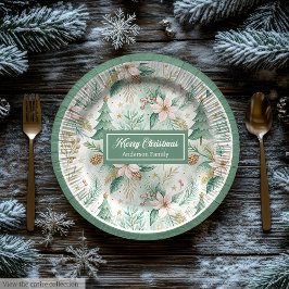 Plato De Papel Pastel Green and Gold Plates Christmas Floral Wrap
