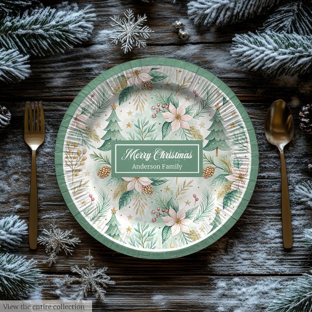 Plato De Papel Pastel Green and Gold Plates Christmas Floral Wrap (Pastel Green and Gold Plates Christmas Floral Wrap)
