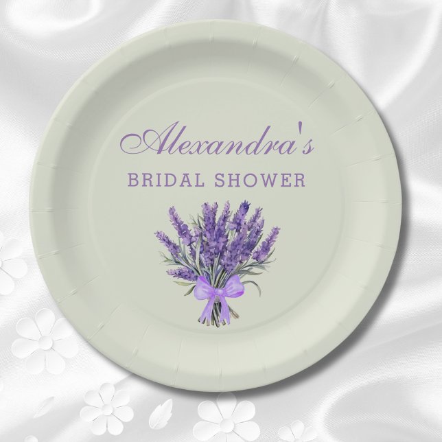 Plato De Papel Pastel Green Bow Flores Lavender Bridal Shower (Subido por el creador)