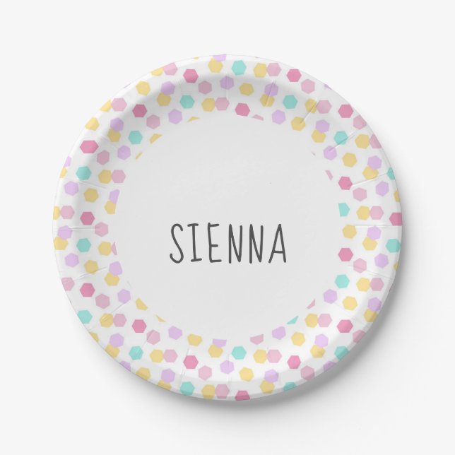 Plato De Papel Pastel Hexágono Personalizado  (Anverso)
