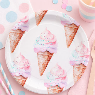 Plato De Papel Pastel Ice Cream Cone Party Plates | Sweet Birthda