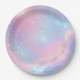 Plato De Papel Pastel Mágico Rosa Azul Galaxia Estelar Cósmica