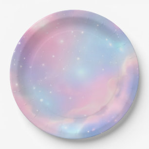 Plato De Papel Pastel Mágico Rosa Azul Galaxia Estelar Cósmica