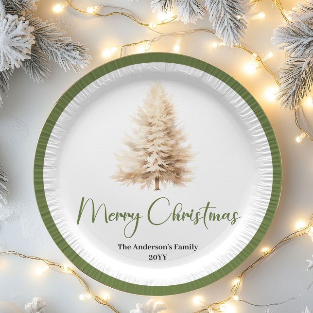 Plato De Papel Pastel Minimal Christmas Personalized Family Plate (Pastel Minimal Christmas Personalized Family Plates)