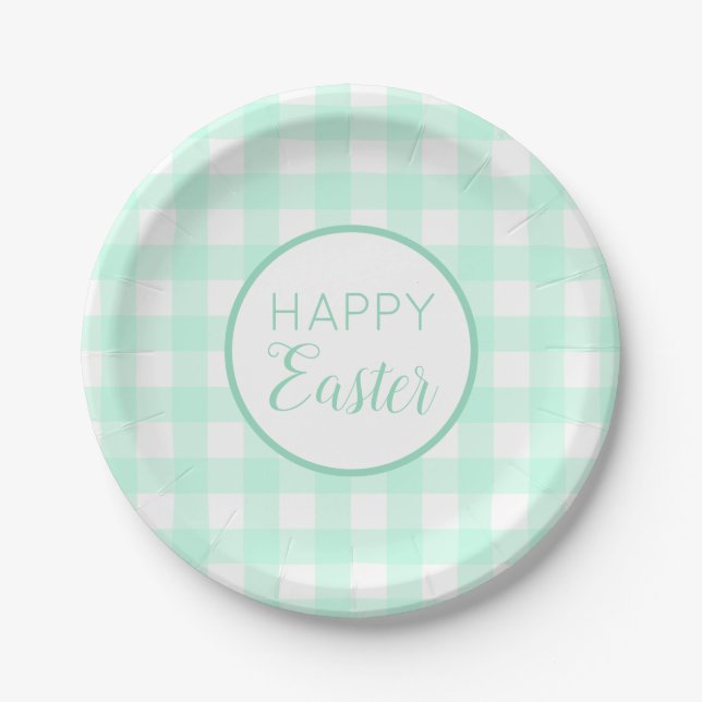 Plato De Papel Pastel Mint Green Happy Easter Plastre (Anverso)