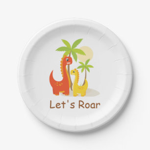 Plato De Papel Pastel Mint Green Roar a Fiesta de dinosaurios