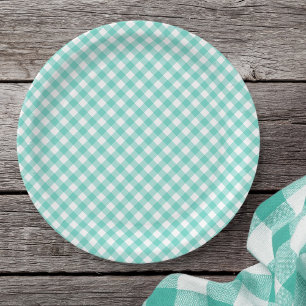 Plato De Papel Pastel Mint Turquoise Gingham