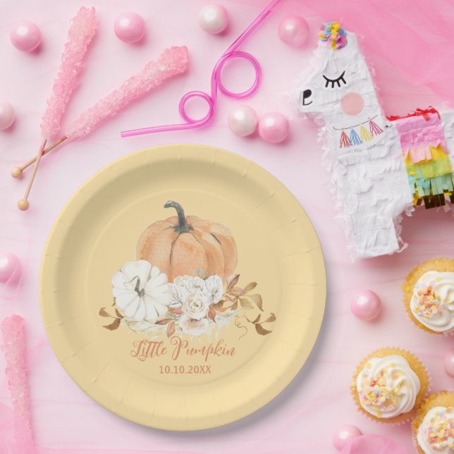 Plato De Papel Pastel Naranja Pequeña Calabaza Baby Shower