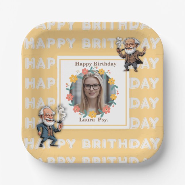 Plato De Papel Pastel Orange Psychology Birthday Photo Square Fra (Anverso)