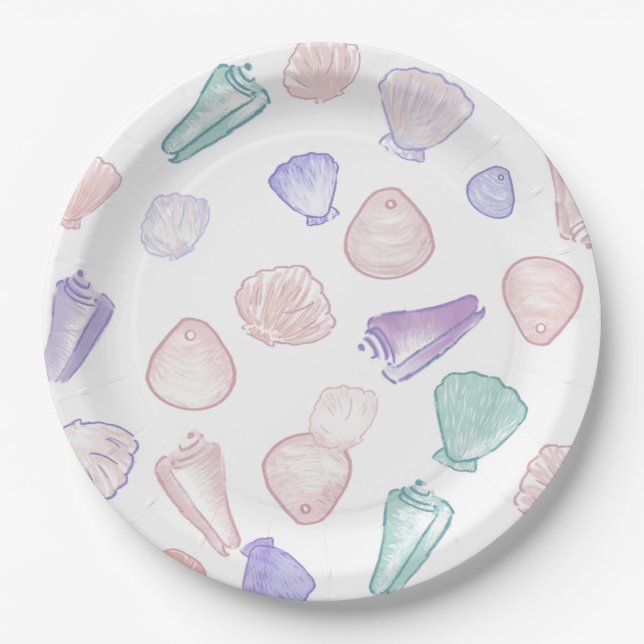 Plato De Papel Pastel Painterly Seashell Under the Sea Fiesta (Anverso)