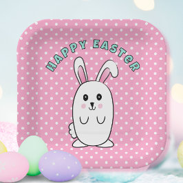 Plato De Papel Pastel Personalizado de conejo de Pascua Azul Blan
