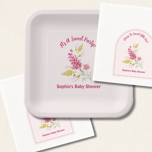 Plato De Papel Pastel Pink Bumble Bee Hot Pink Florals (Subido por el creador)