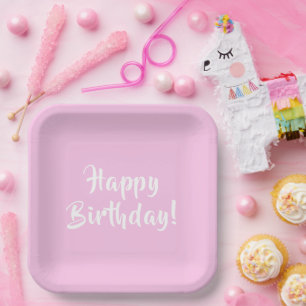 Plato De Papel Pastel Pink Happy Birday Plates