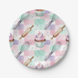 Plato De Papel Pastel Pink & Mint Cupcake Baking Pattern
