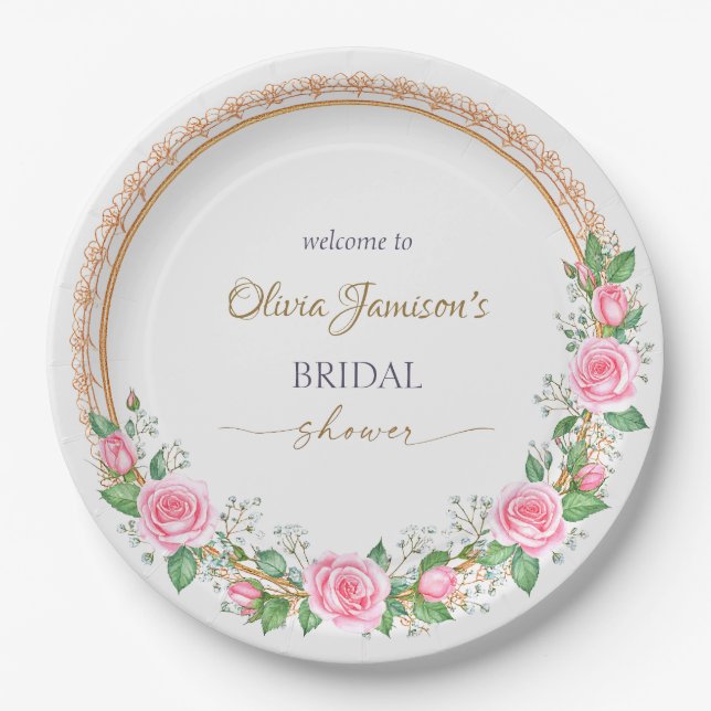 Plato De Papel Pastel Pink Roses & Baby’s Breath Bridal Wreath (Anverso)