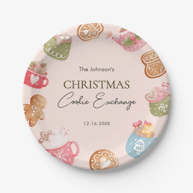Plato De Papel Pastel Playful Christmas Cookie Exchange Party (Anverso)