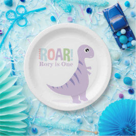 Plato De Papel Pastel Purple Baby Dinosaurios Roar Fiesta de Cump