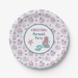 Plato De Papel Pastel Purple Black Mermaid Birday Party Sea