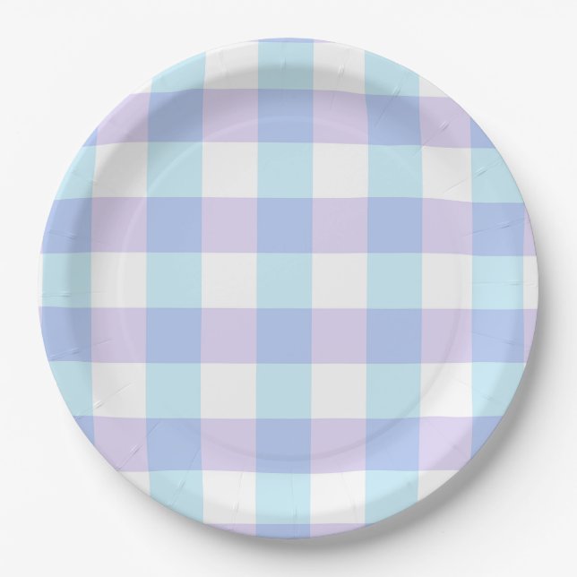 Plato De Papel Pastel Purple Gingham (Anverso)