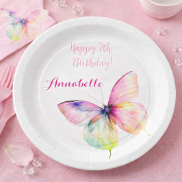 Plato De Papel Pastel Rainbow Butterfly 7th Birthday Party